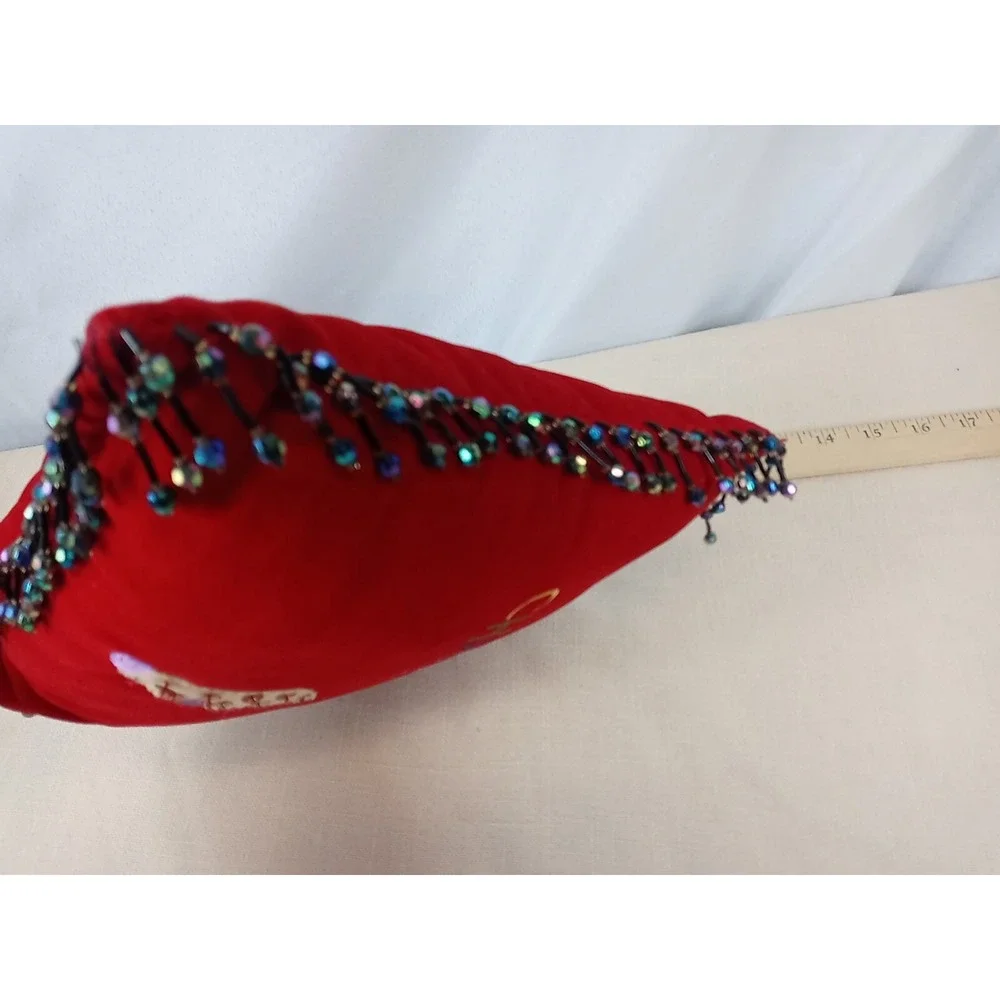 VTG Red Beaded Velvet Pillow Merry‎ Christmas Small Sequin Stocking Throw Pillow
